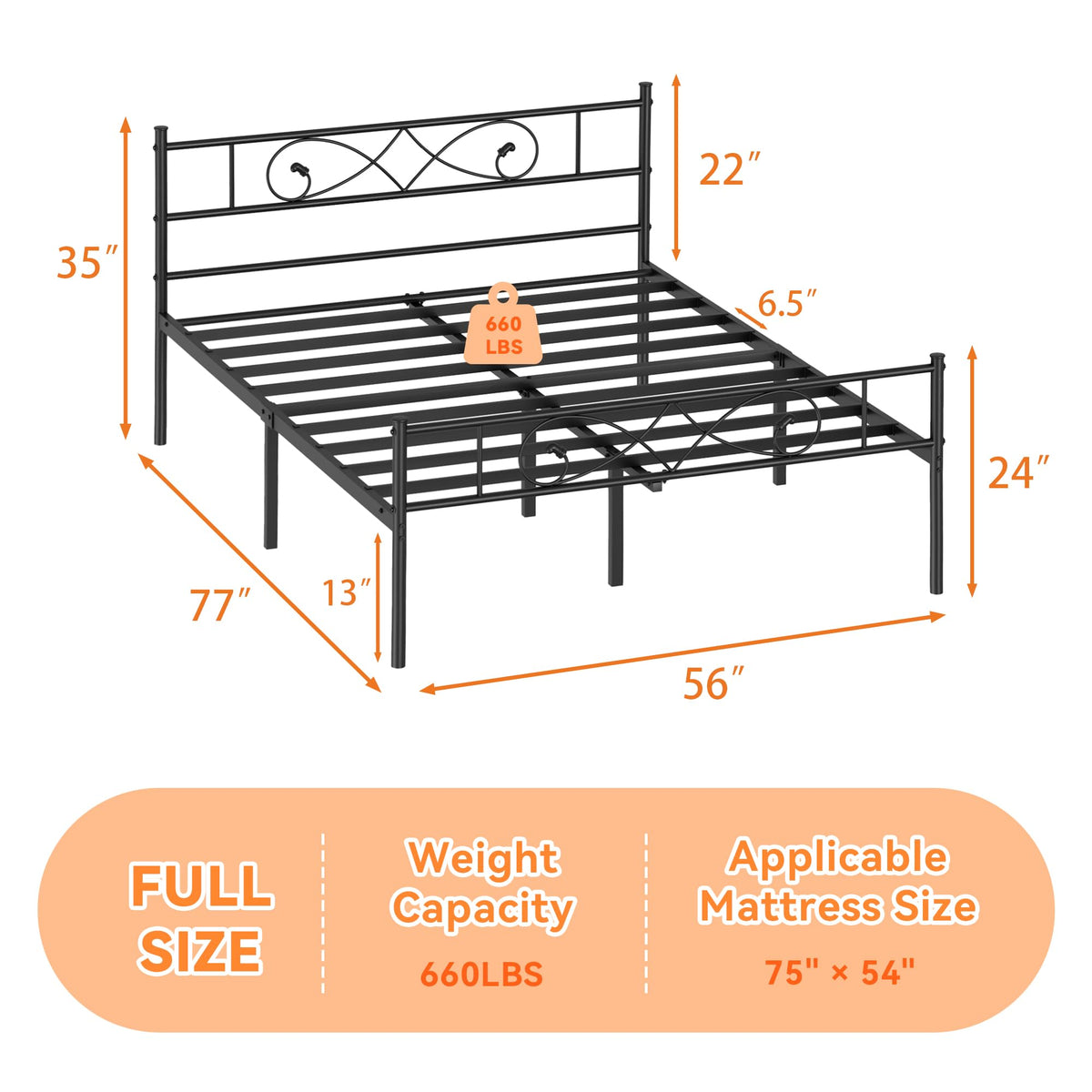 Full Size Metal Platform Bed with Under Storage W36180