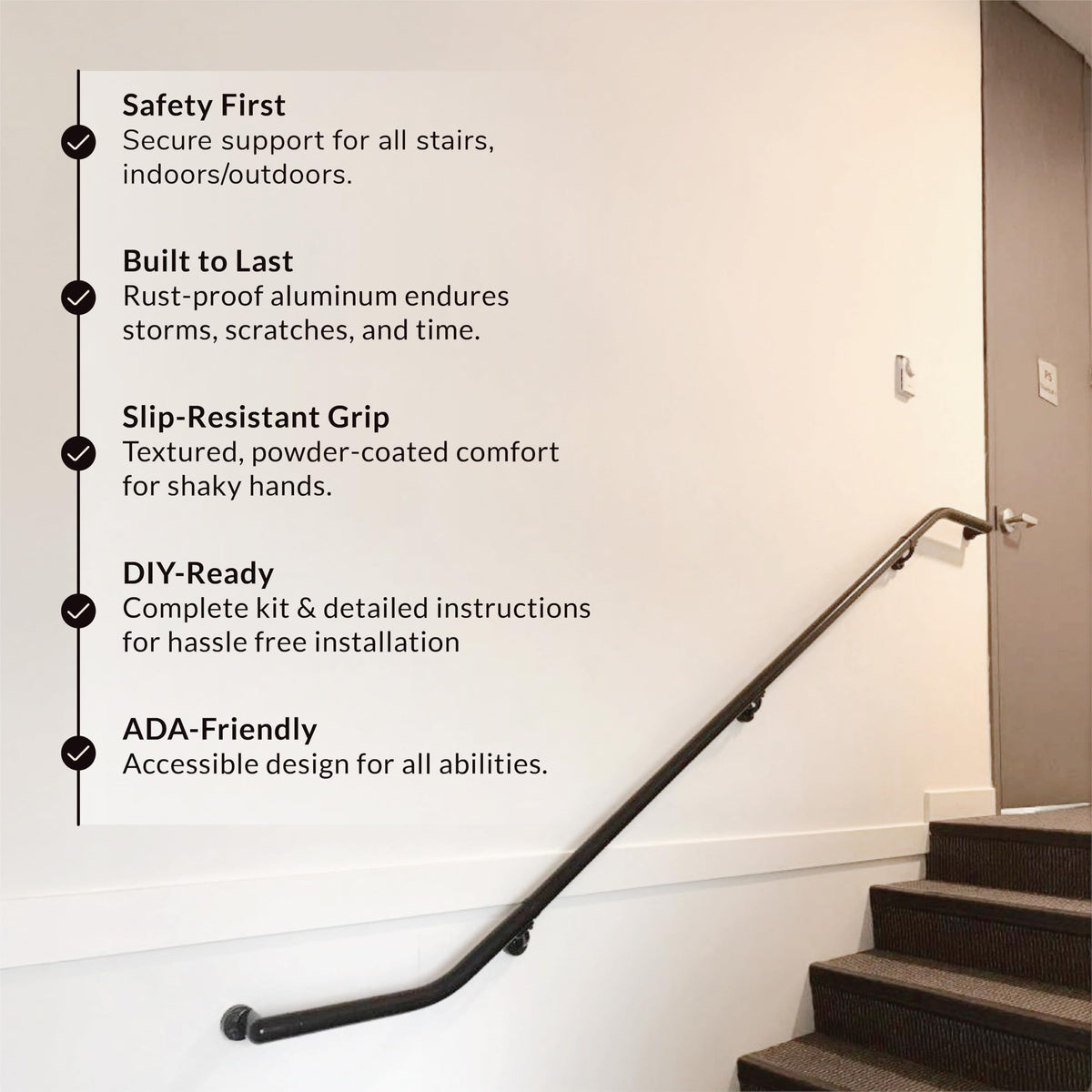 6FT Black Aluminum Stair Handrail Kit E143122