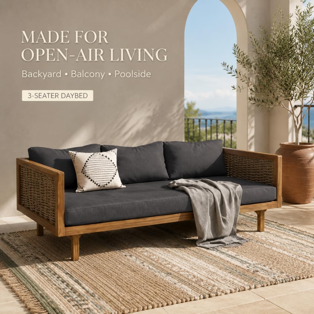 Acacia Wood 3-Seater Patio Sofa with Cushions R625360