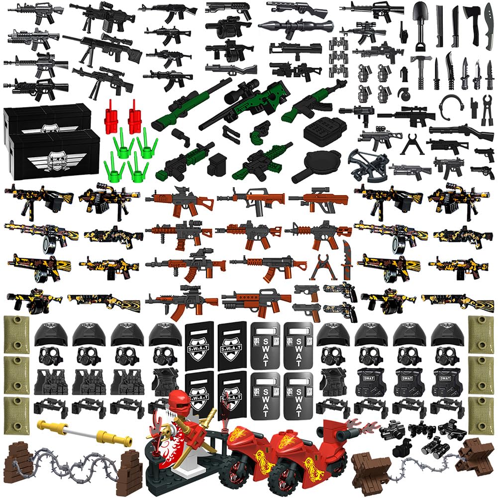 Military Weapon Set with Helmet Body Armor Cloak and Motorcycles A4050