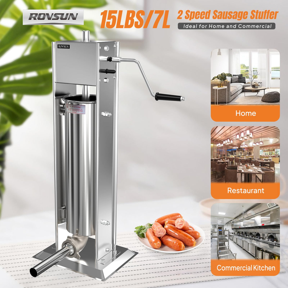 15LBS/7L Two Speed Stainless Steel Vertical Sausage Stuffer O8303