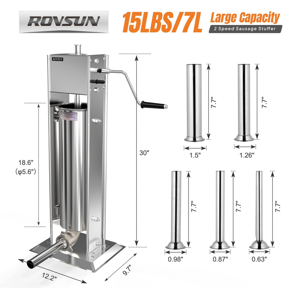 15LBS/7L Two Speed Stainless Steel Vertical Sausage Stuffer O8303