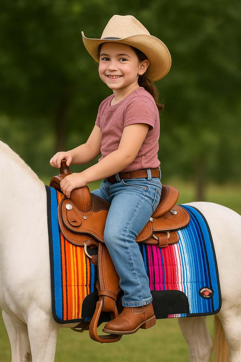 Multicolored Rainbow Faux Fur Lined Saddle Pad O424