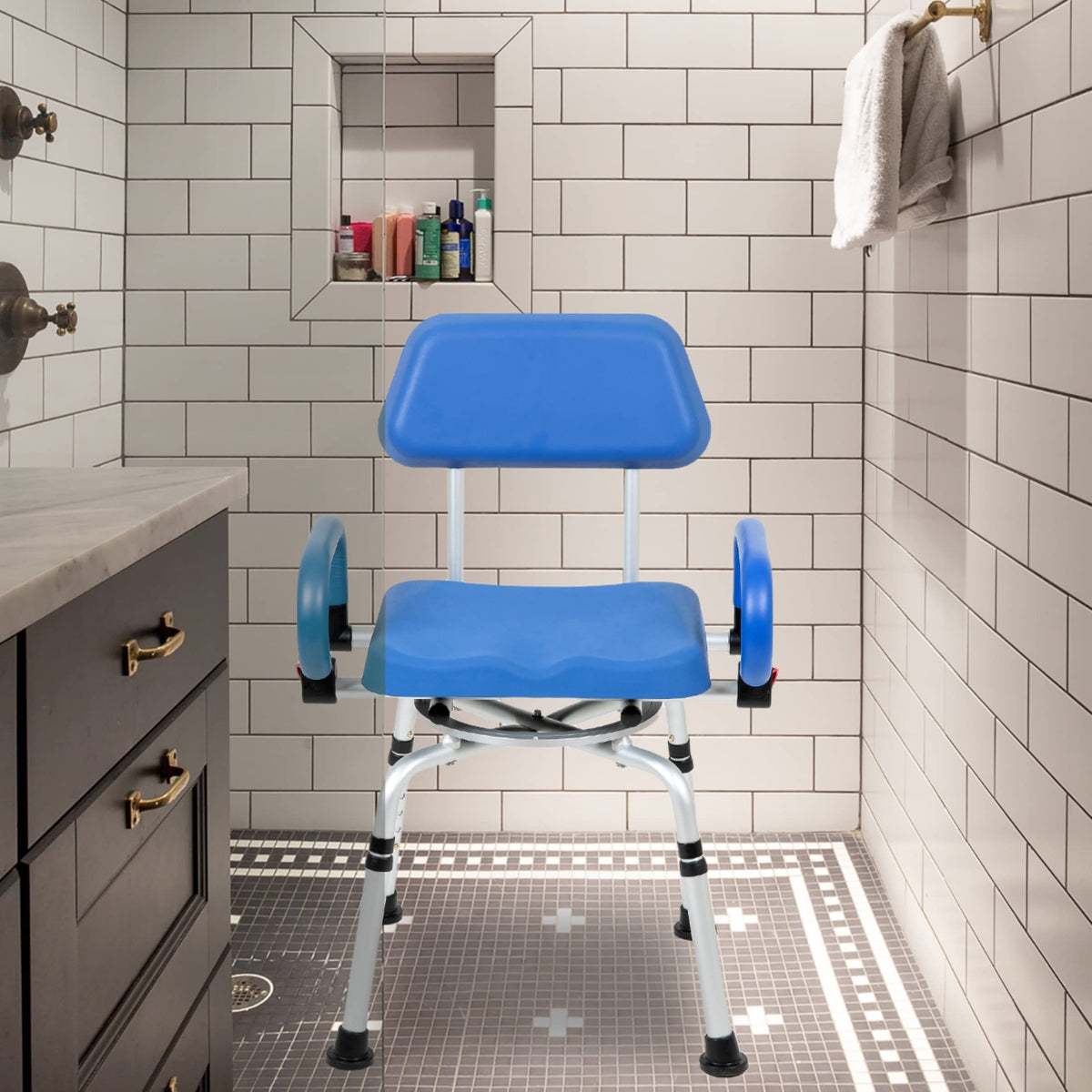 Blue Padded Shower Chair with Back and Arms S9830