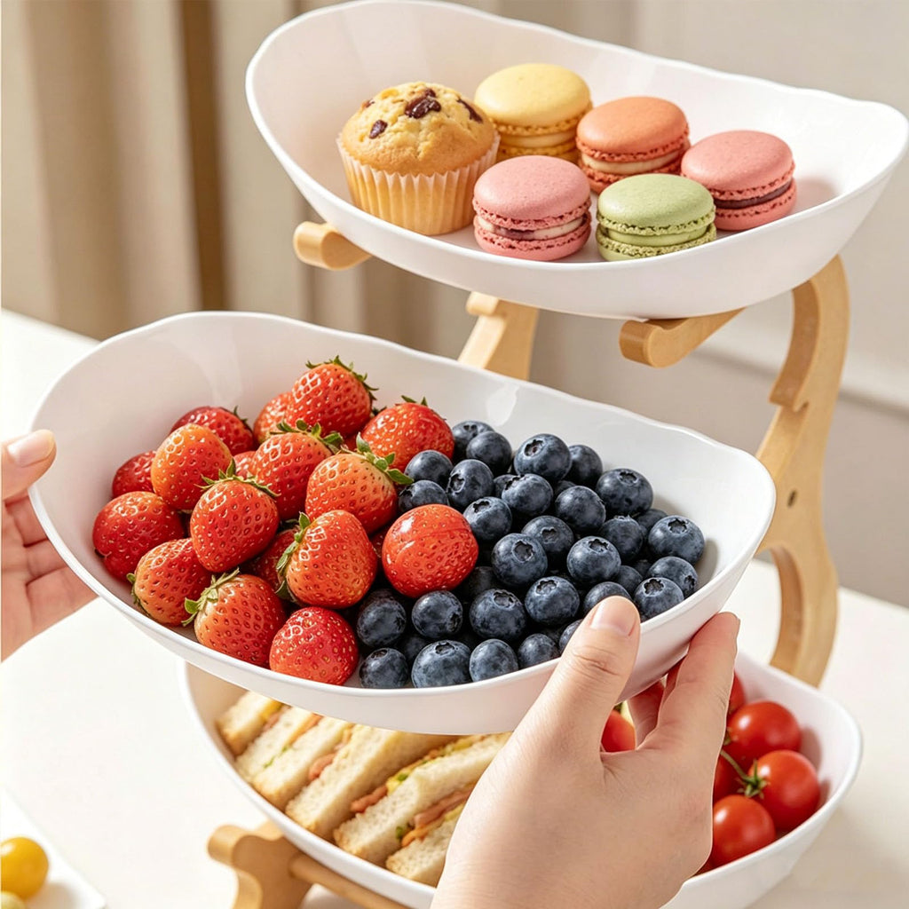 3 Tier Oval Fruit Basket with Bamboo Stand W120439