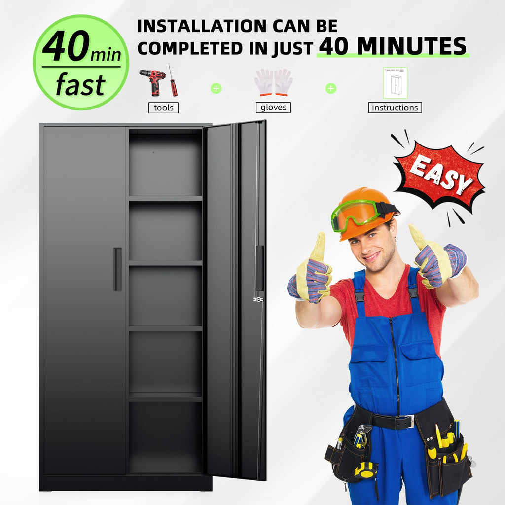 Black 72" Locking Steel Storage Cabinet with 4 Adjustable Shelves K35353