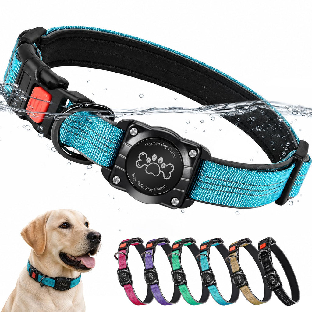 Blue IP68 Waterproof Reflective Dog Collar with AirTag Holder C34349