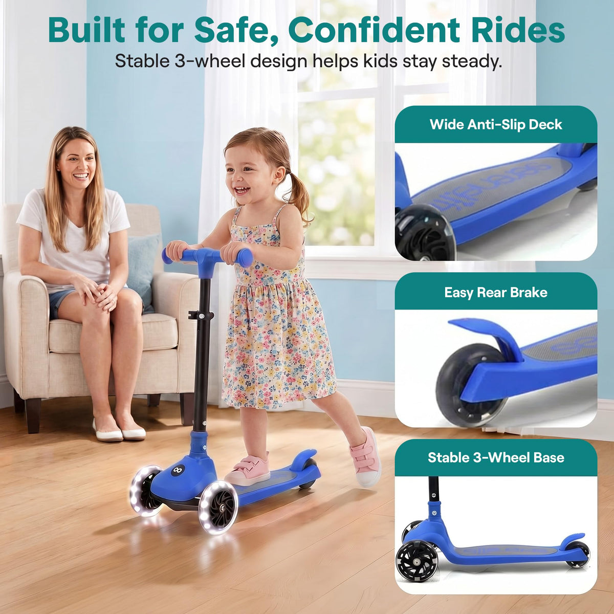 3-Wheel Toddler Scooter with LED Wheels W667