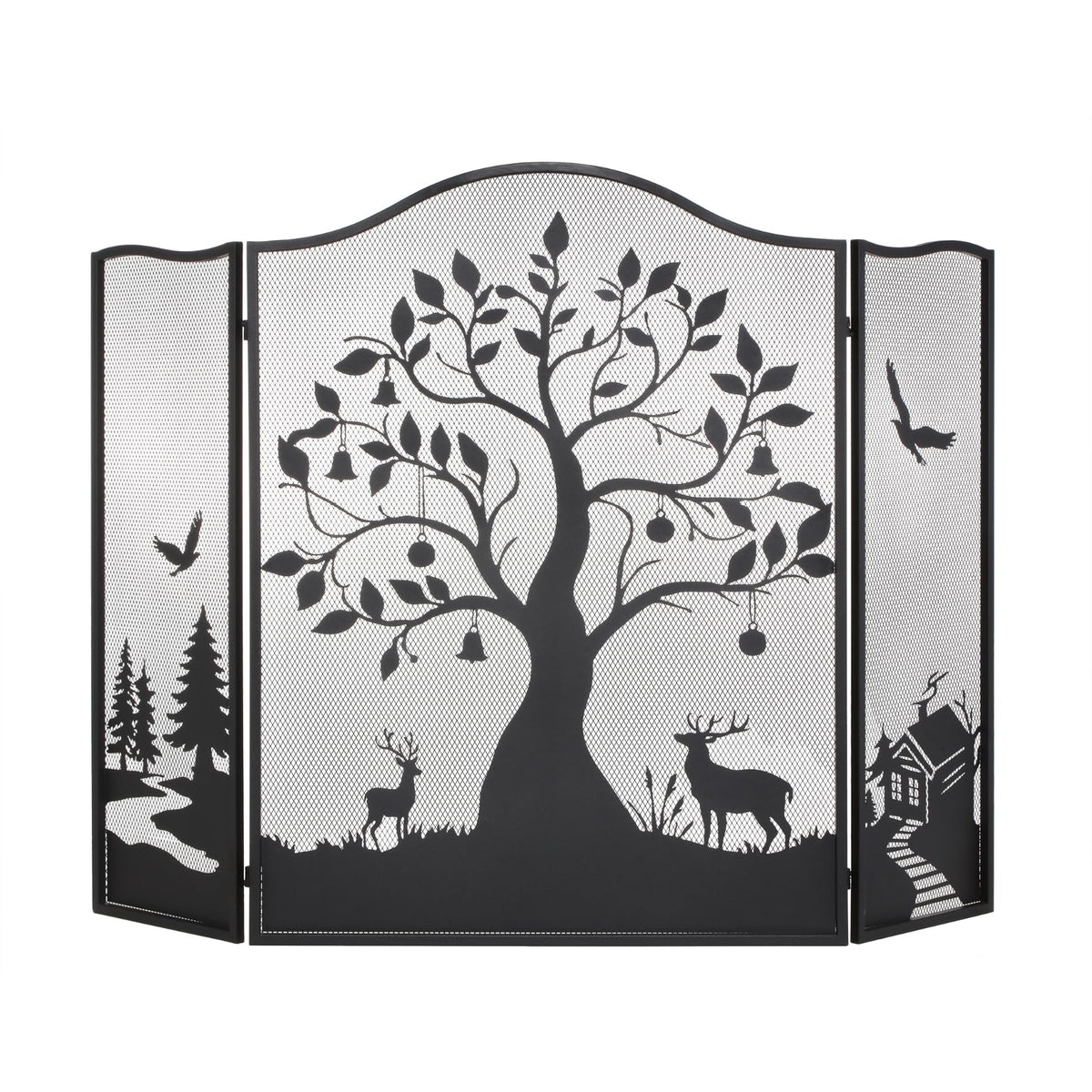 50" x 36" 3-Panel Tree Pattern Fireplace Screen B557550