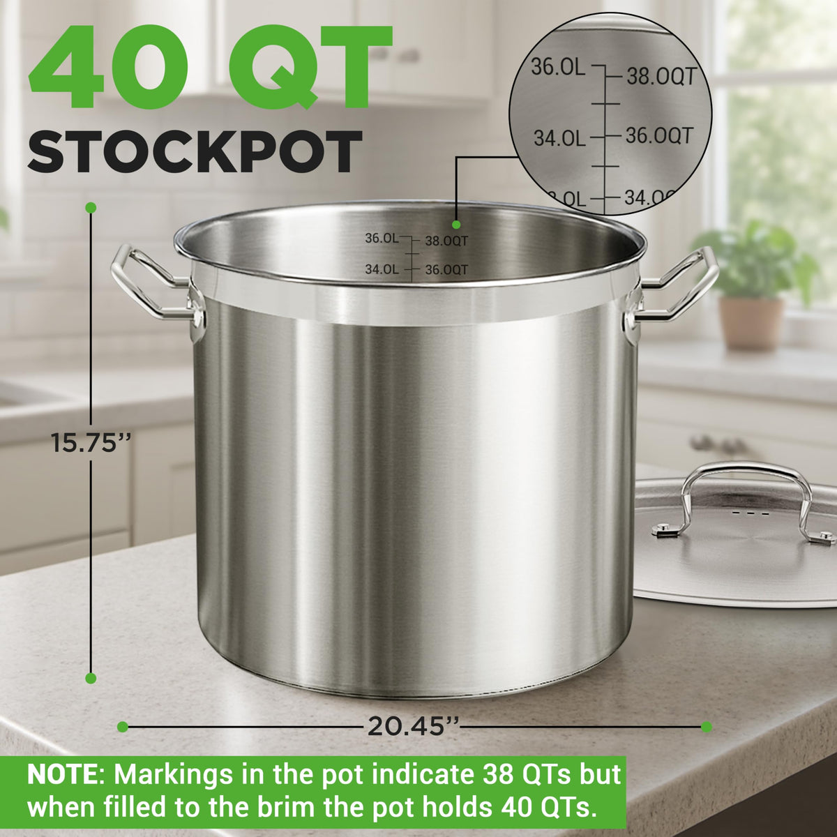 Stainless Steel Stock Pot with Lid 40 Qt F4683