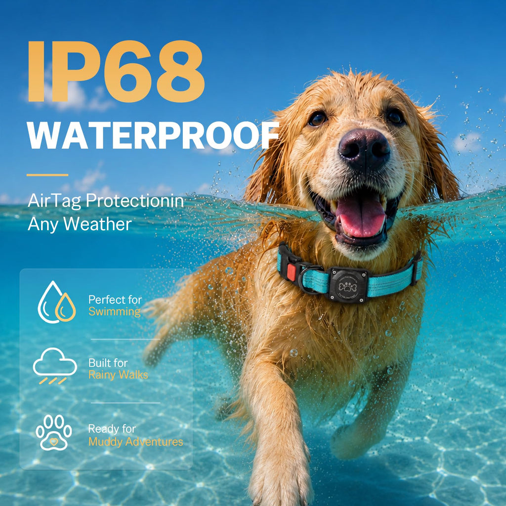 Blue IP68 Waterproof Reflective Dog Collar with AirTag Holder C34349