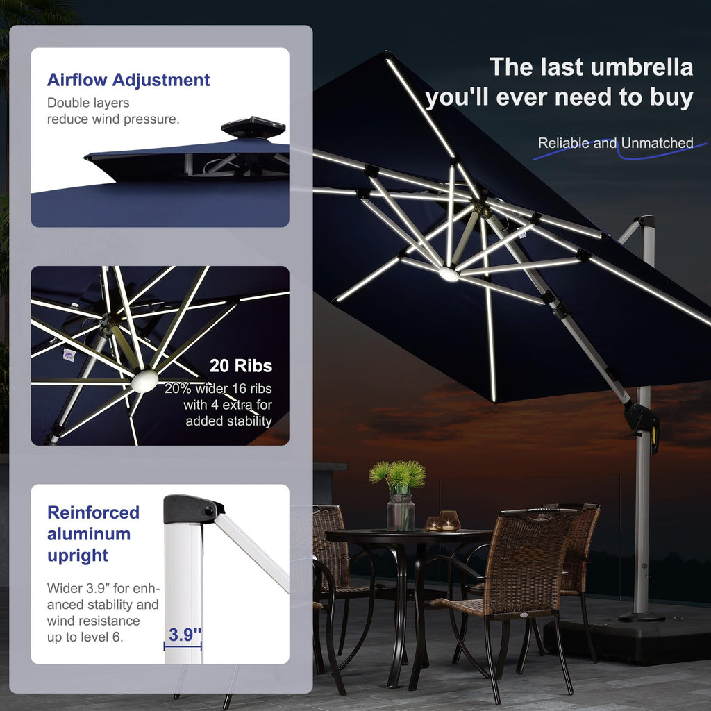 12'X12' Double Top Solar LED Light Patio Umbrella F31298
