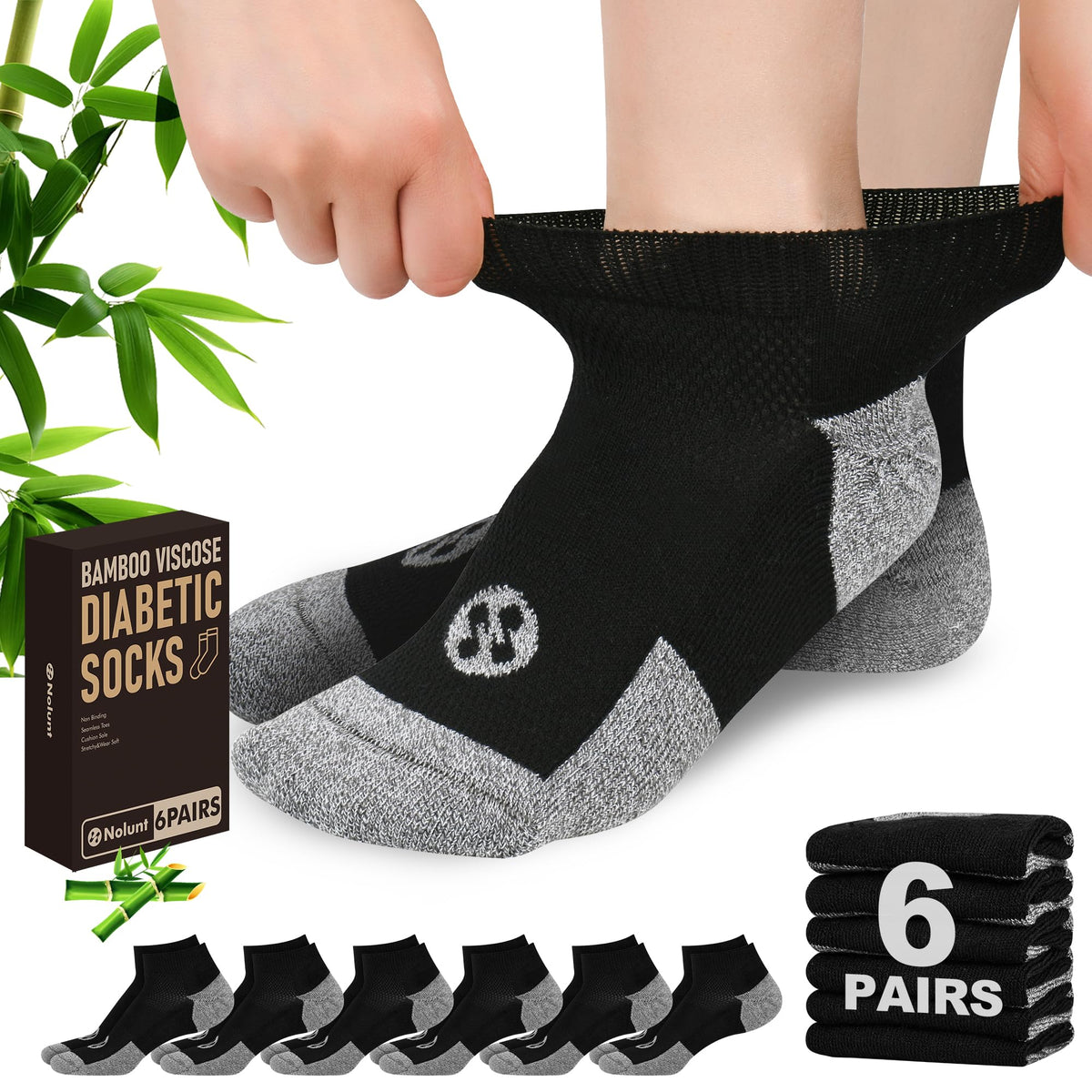 6 Pairs Low Cut Diabetic Socks G8961