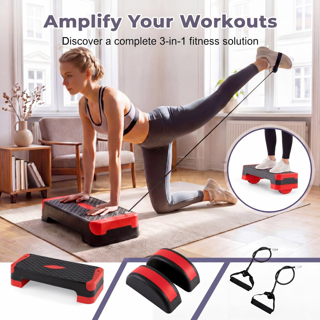 Aerobic Step Platform with Risers & Resistance Bands P439