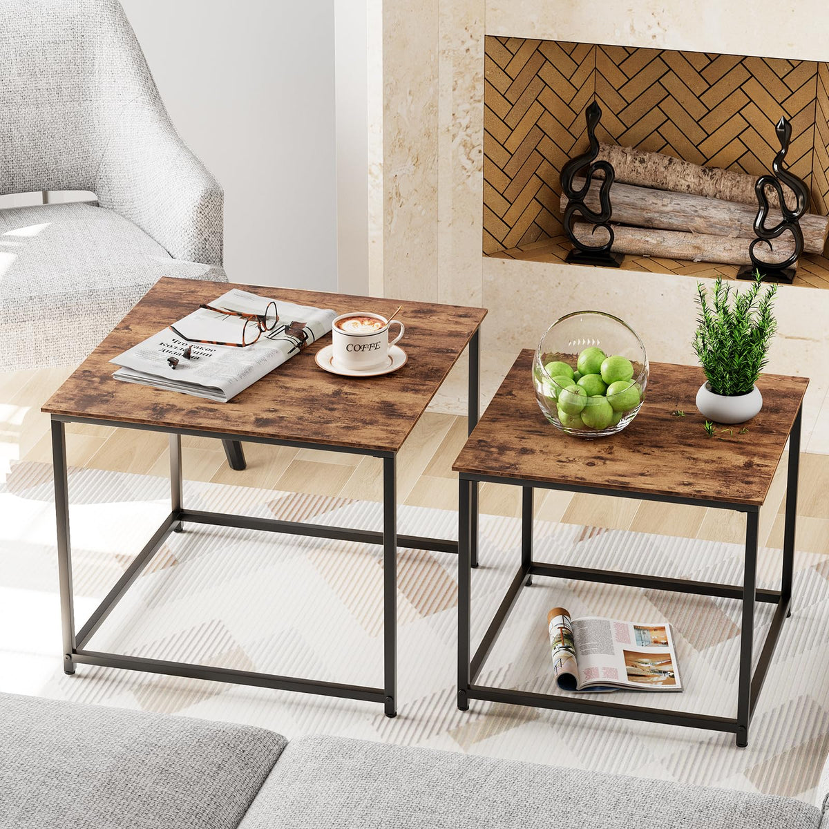 Brown Engineered Wood Nesting Coffee Table Set of 2 U2417