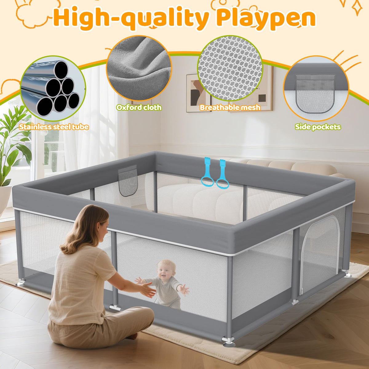 79x71 Inch Extra Large Baby Playpen W17066