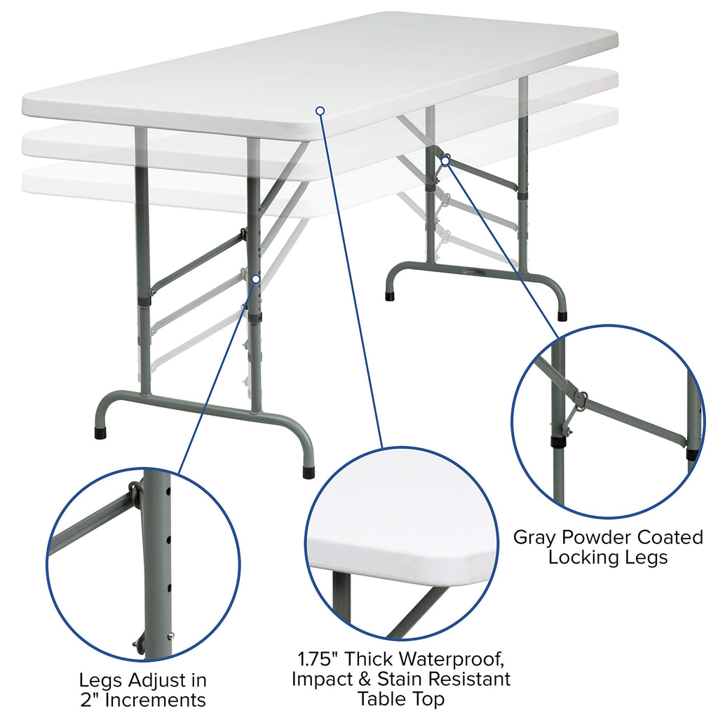 6-Foot Granite White Adjustable Plastic Folding Table G580