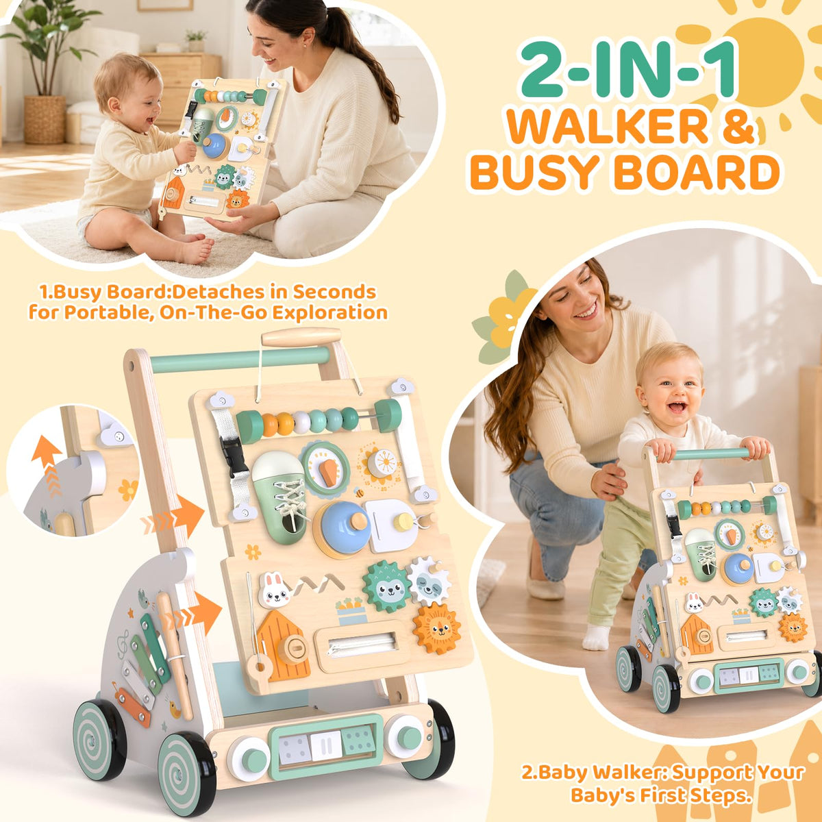 Wooden Baby Walker with Detachable Busy Board C628