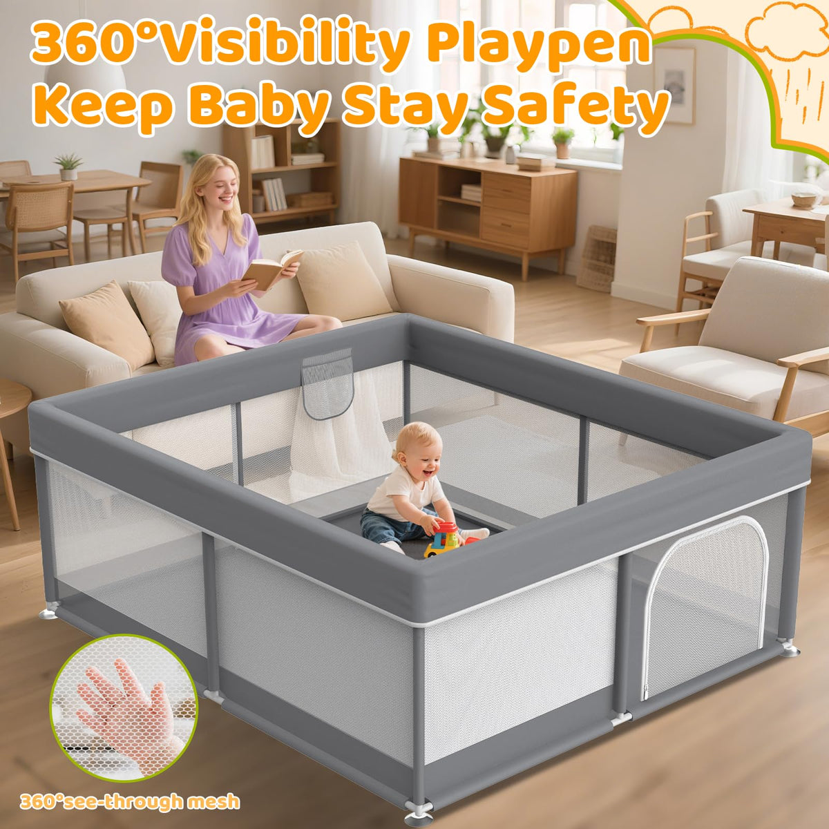 79x71 Inch Extra Large Baby Playpen W17066