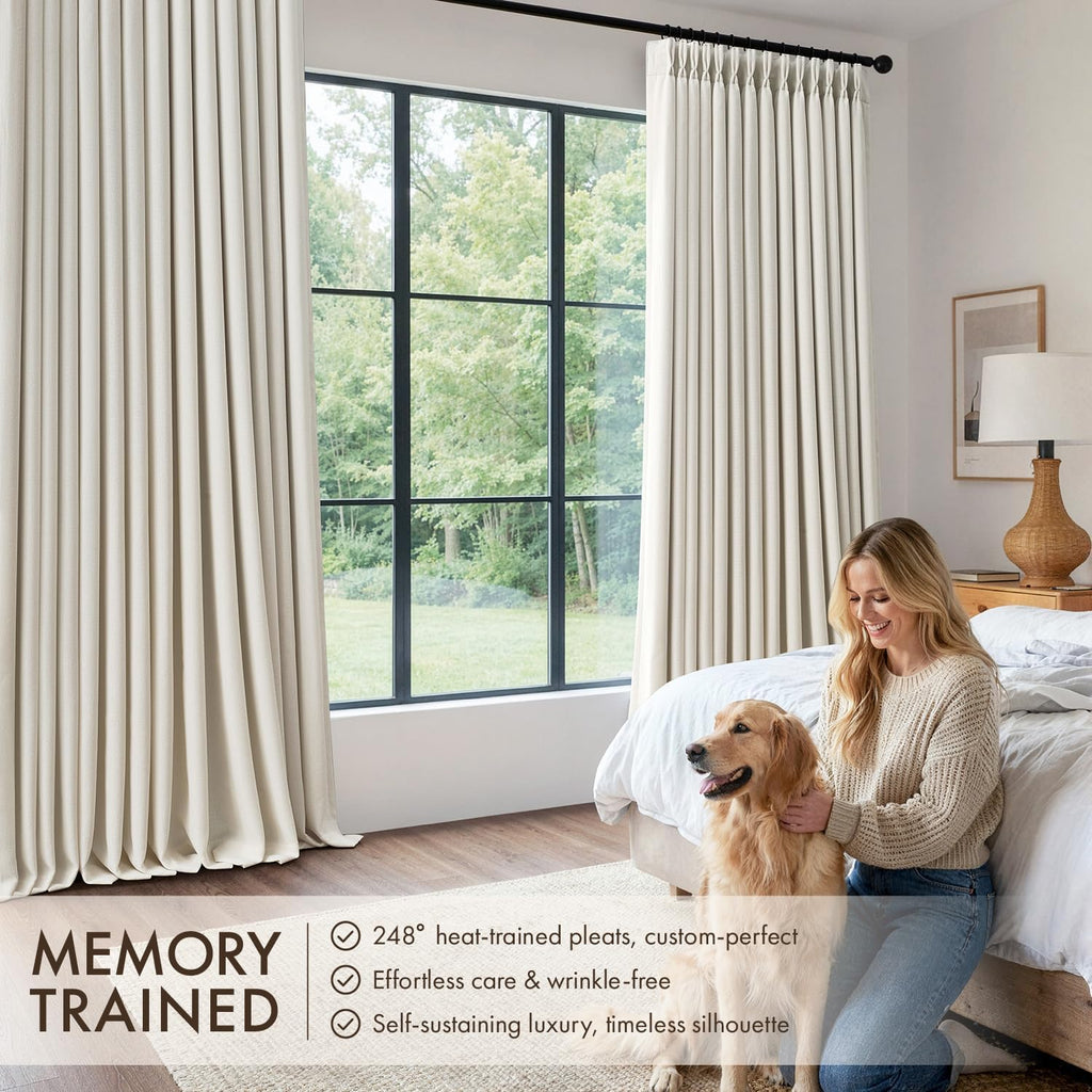 90 Inch Pinch Pleated Blackout Linen Curtains, 2 Panels C74731