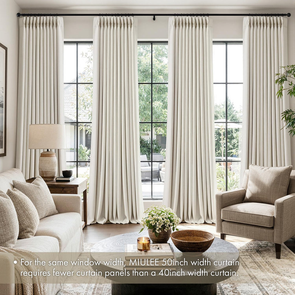90 Inch Pinch Pleated Blackout Linen Curtains, 2 Panels C74731