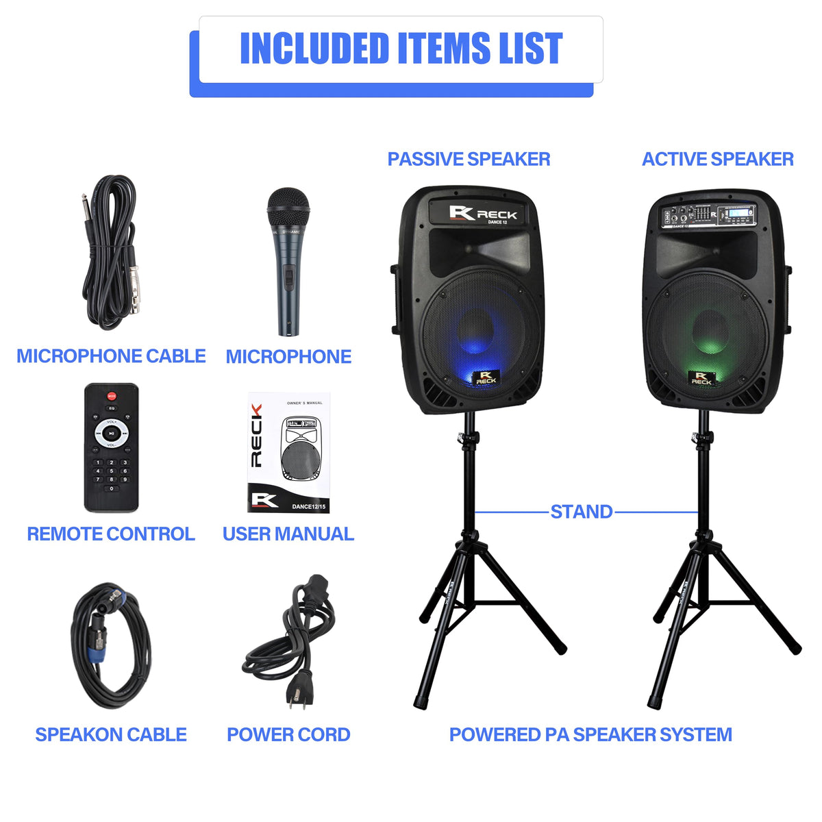 Portable 12-Inch 1000 Watts 2-Way Powered PA Speaker System J3799