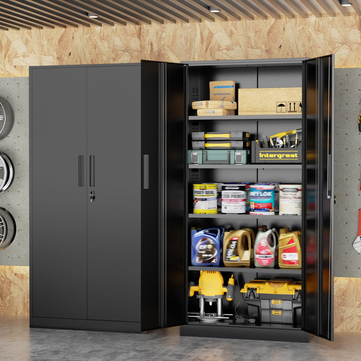 Black 72" Locking Steel Storage Cabinet with 4 Adjustable Shelves K35353