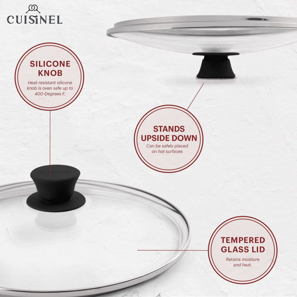 Cast Iron Skillet Set 10" + 12" Dual Handle Frying Pans with Glass Lids Pre-seasoned Oven Safe Cookware P995846