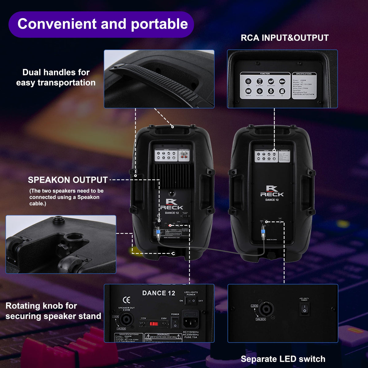 Portable 12-Inch 1000 Watts 2-Way Powered PA Speaker System J3799