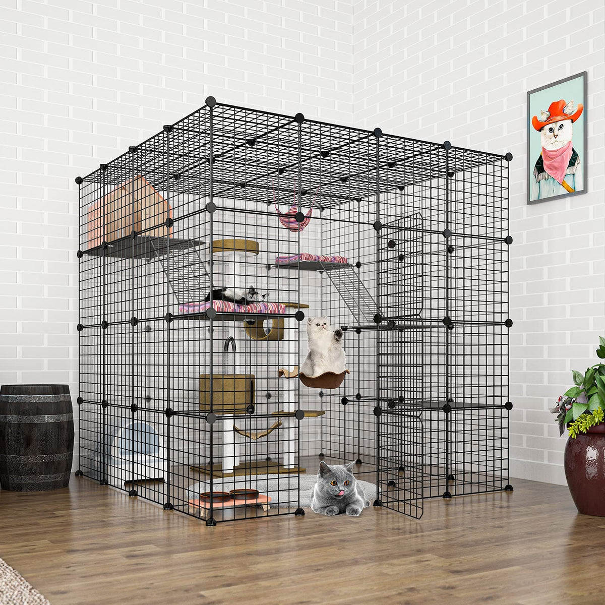 Large Cat Cage Indoor Enclosure Playpen Metal Wire Kennels Crate 55L x 55W x 55H Inchs M2090