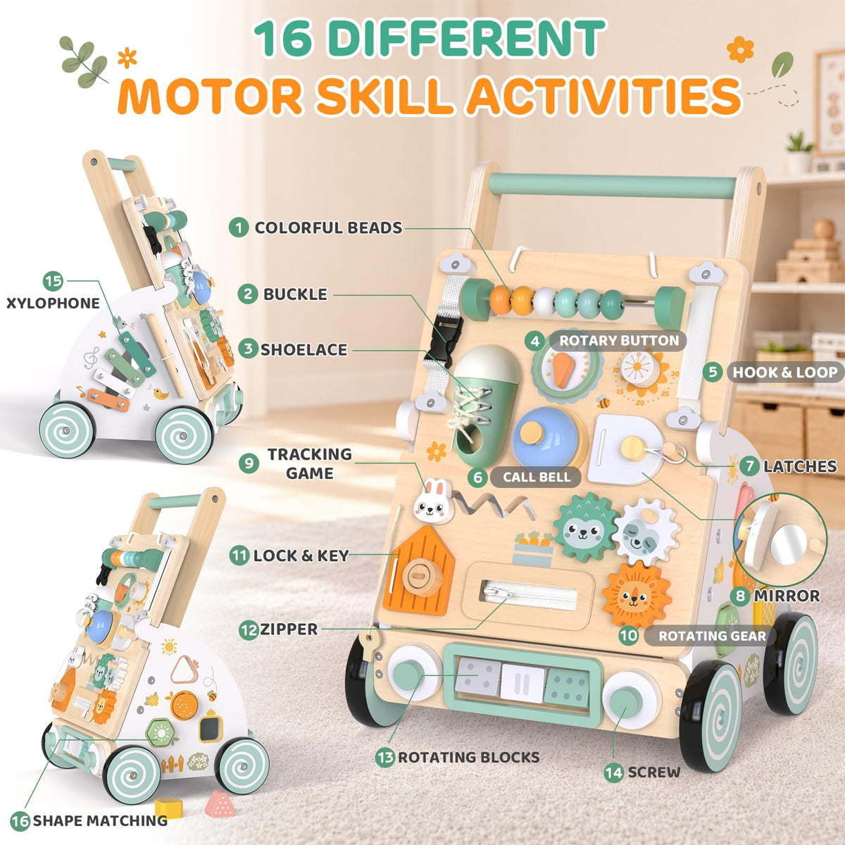 Wooden Baby Walker with Detachable Busy Board C628