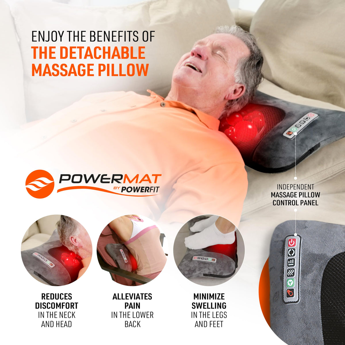 Full Body Massage Mat with Detachable Massage Pillow, 9 Intensity Levels, 9 Massage Modes & 3 Heat Settings E886589