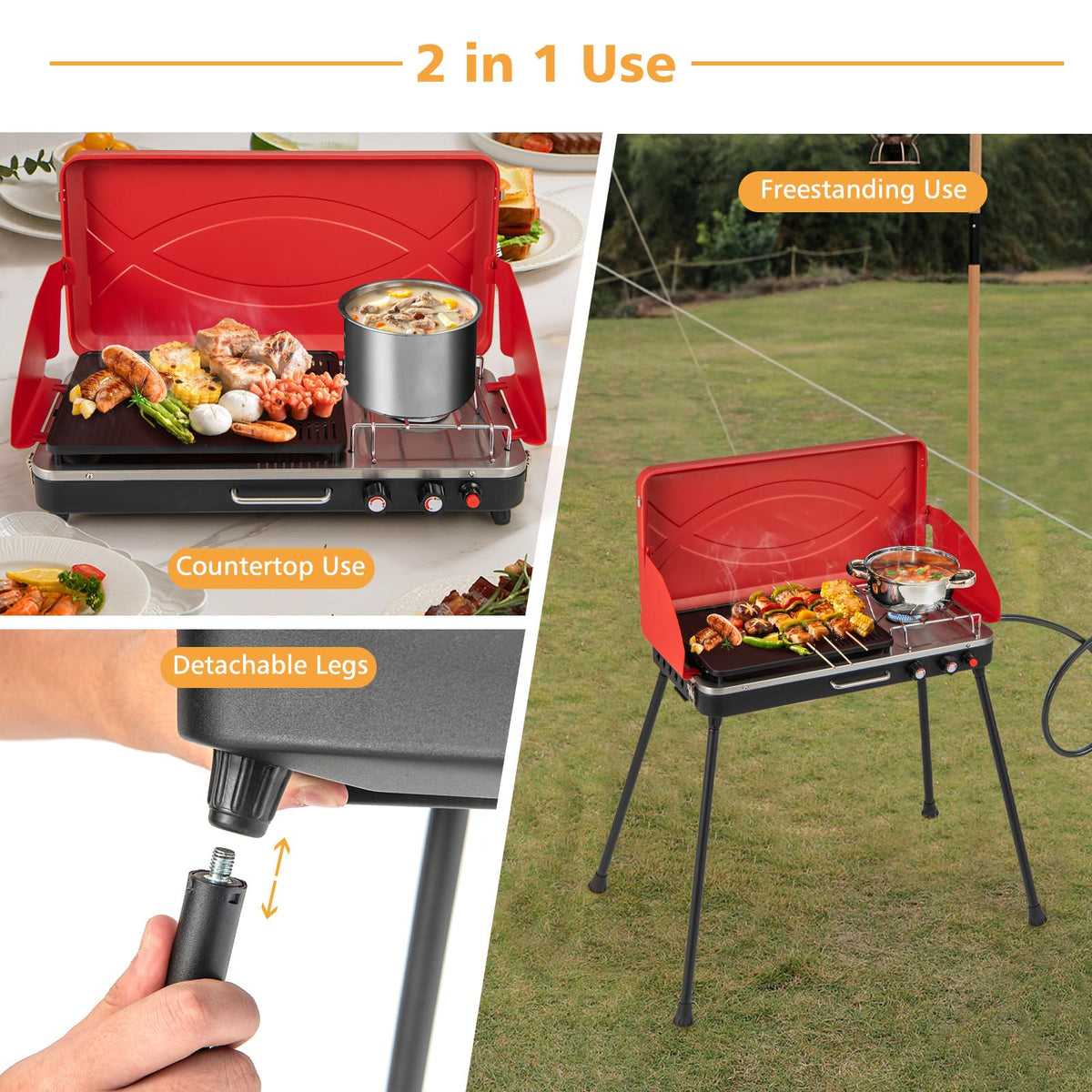 2-Burner Propane Camping Stove with Detachable Legs F6452