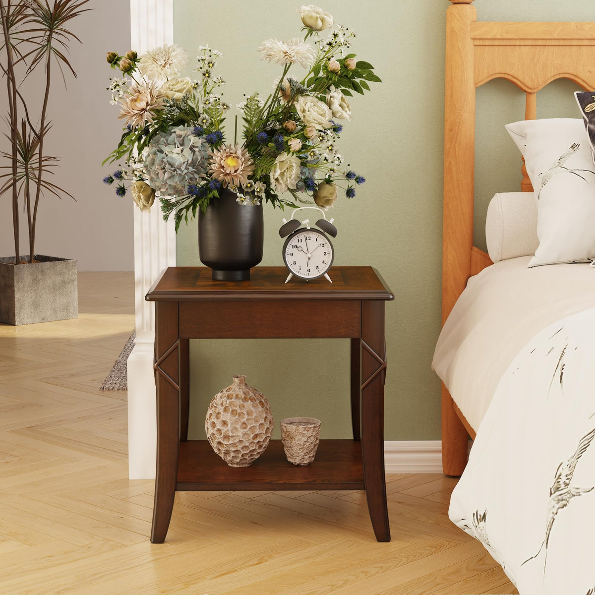 Solid Wood End Table with Storage Shelf M481416