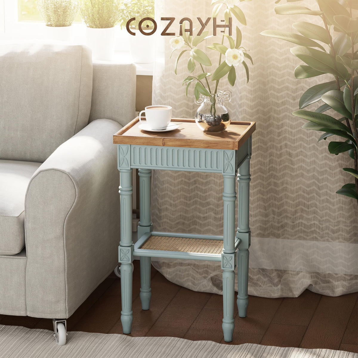 Pale Mint Blue Tray Top End Table A25143