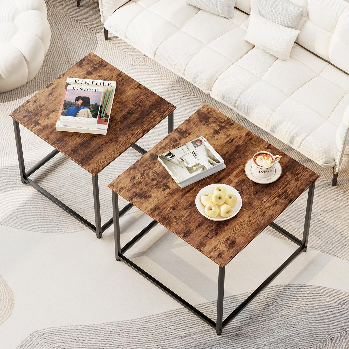 Brown Engineered Wood Nesting Coffee Table Set of 2 U2417
