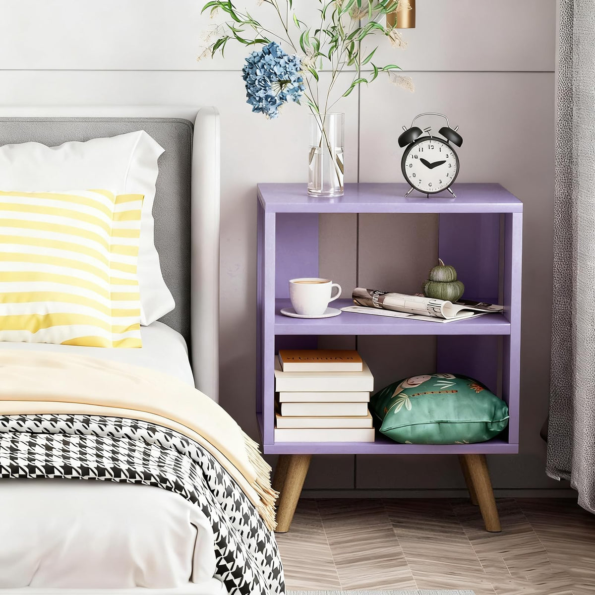 Purple 2-Tier Wooden Nightstand V4571