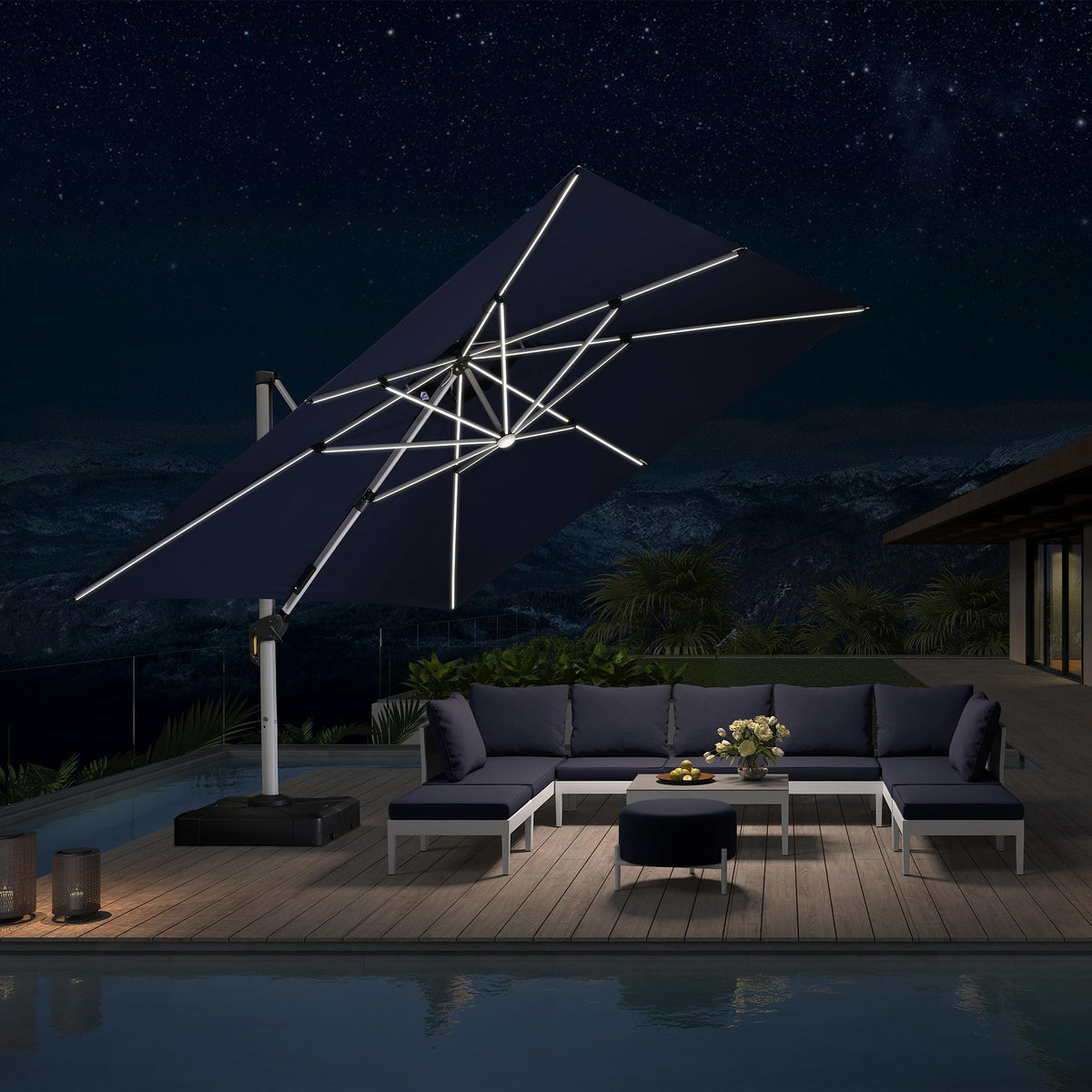 12'X12' Double Top Solar LED Light Patio Umbrella F31298