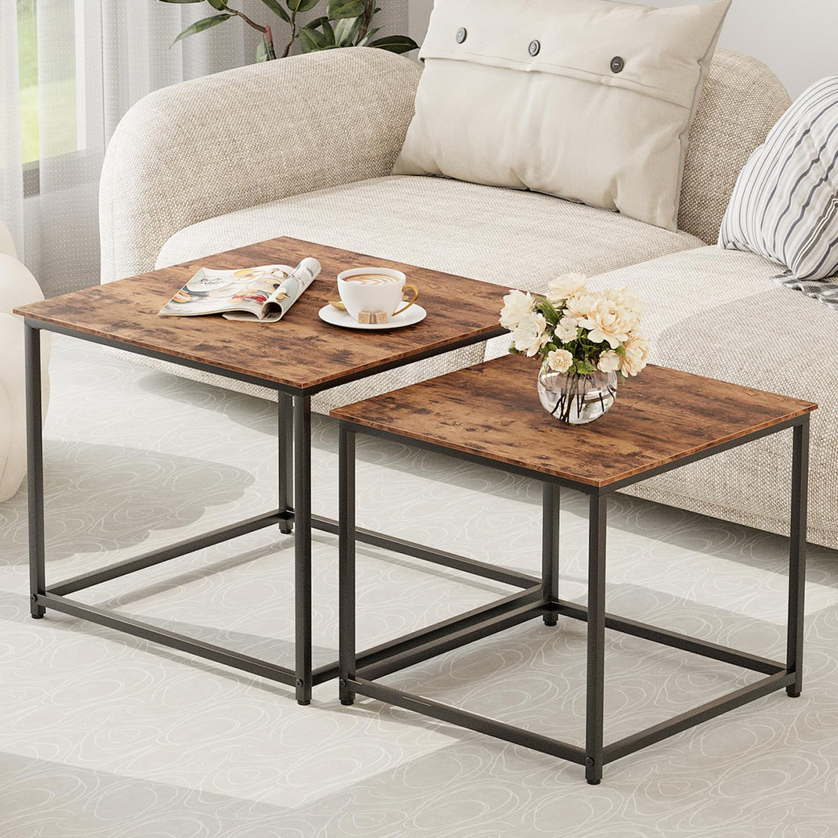 Brown Engineered Wood Nesting Coffee Table Set of 2 U2417
