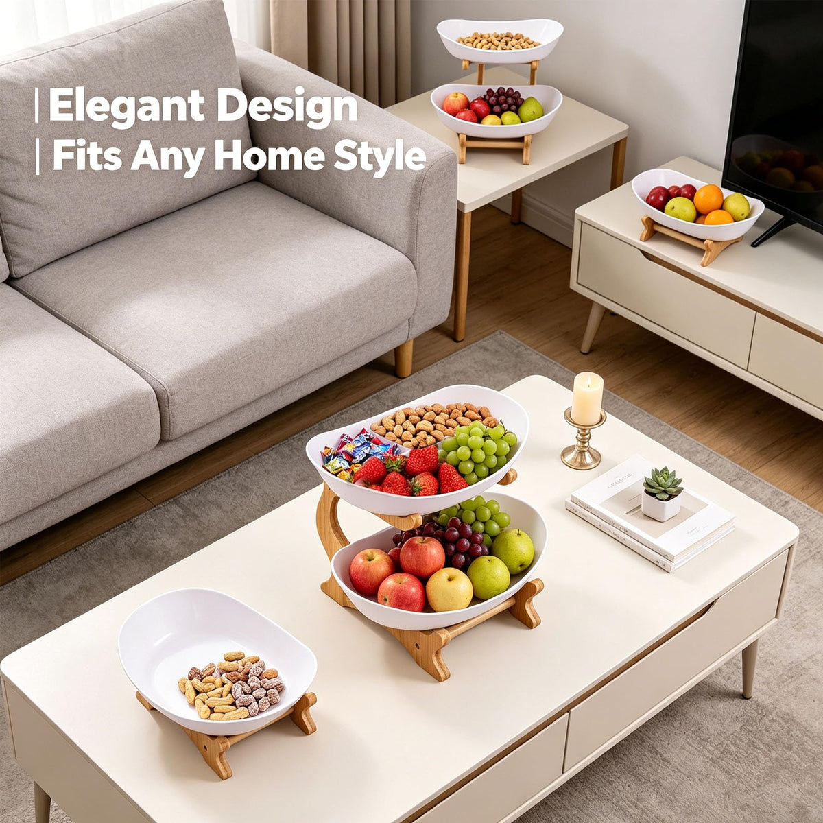 3 Tier Oval Fruit Basket with Bamboo Stand W120439