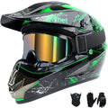 Youth Kids Full Face Dirt Bike Helmet 4Pcs Set DOT Approved Green XL W759