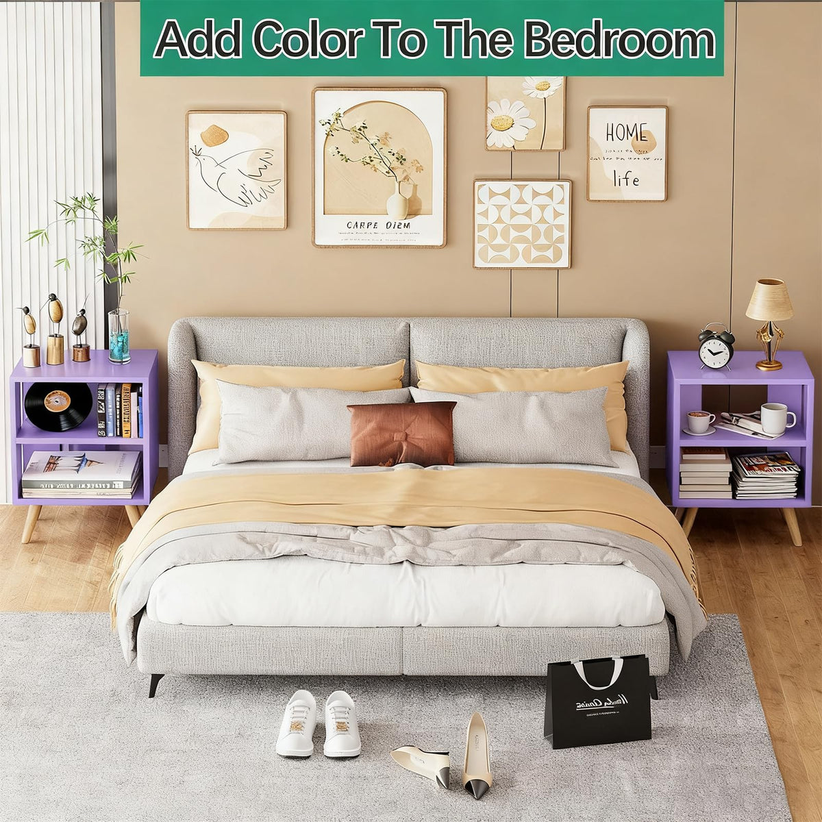 Purple 2-Tier Wooden Nightstand V4571
