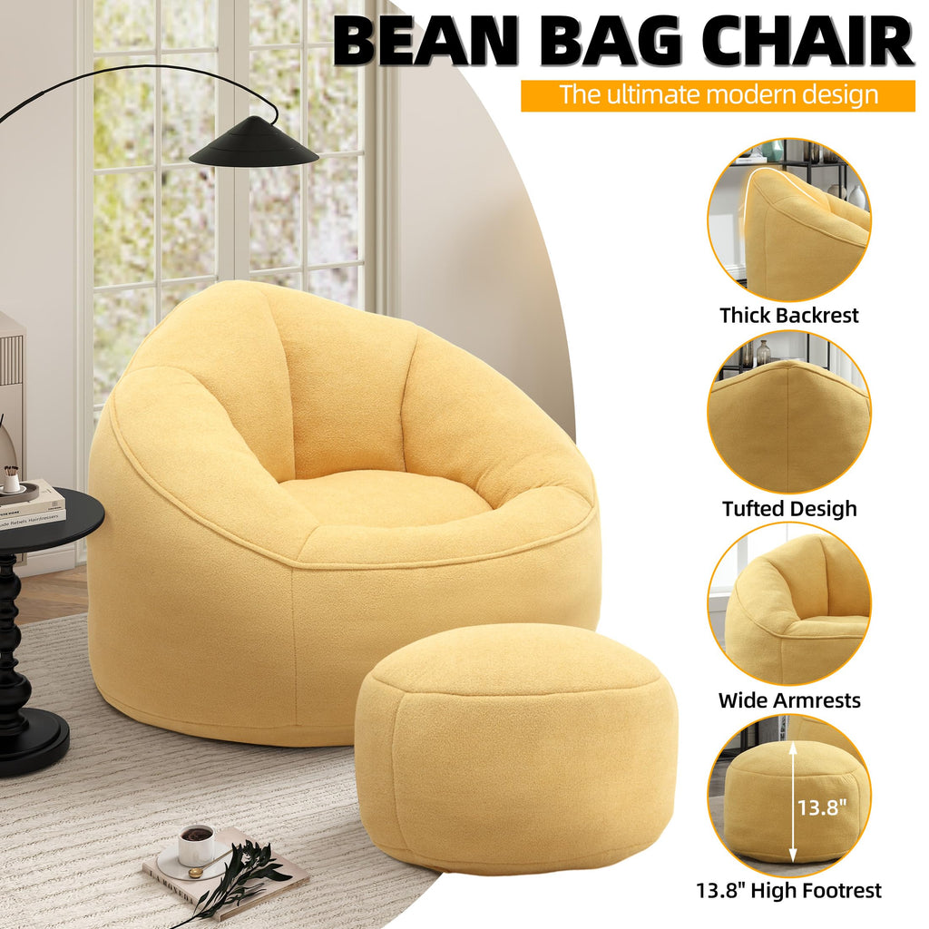 Yellow 3.4 FT Bean Bag Chair with Ottoman L2800