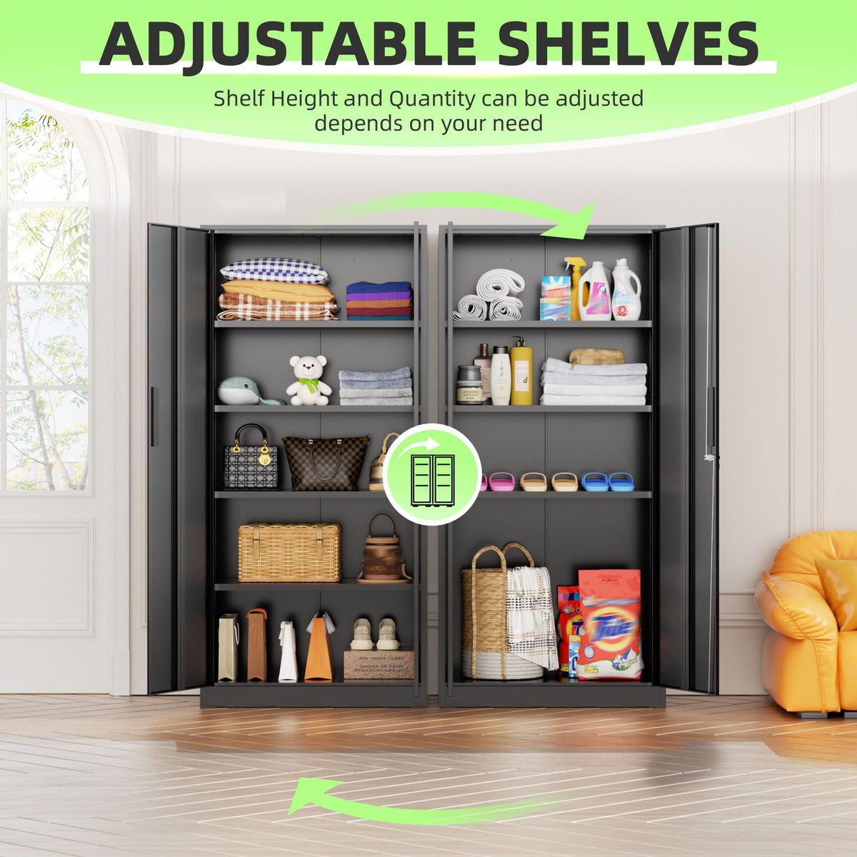 Black 72" Locking Steel Storage Cabinet with 4 Adjustable Shelves K35353