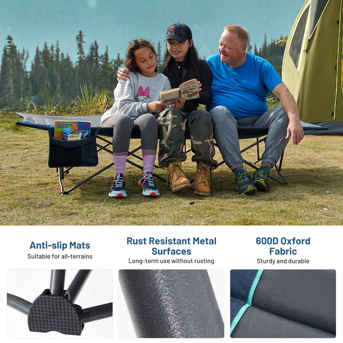31.8" Extra Wide Heavy Duty Camping Cot with Carry Bag, Blue, 2 Pack P634006