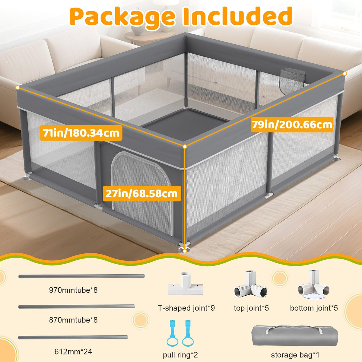 79x71 Inch Extra Large Baby Playpen W17066