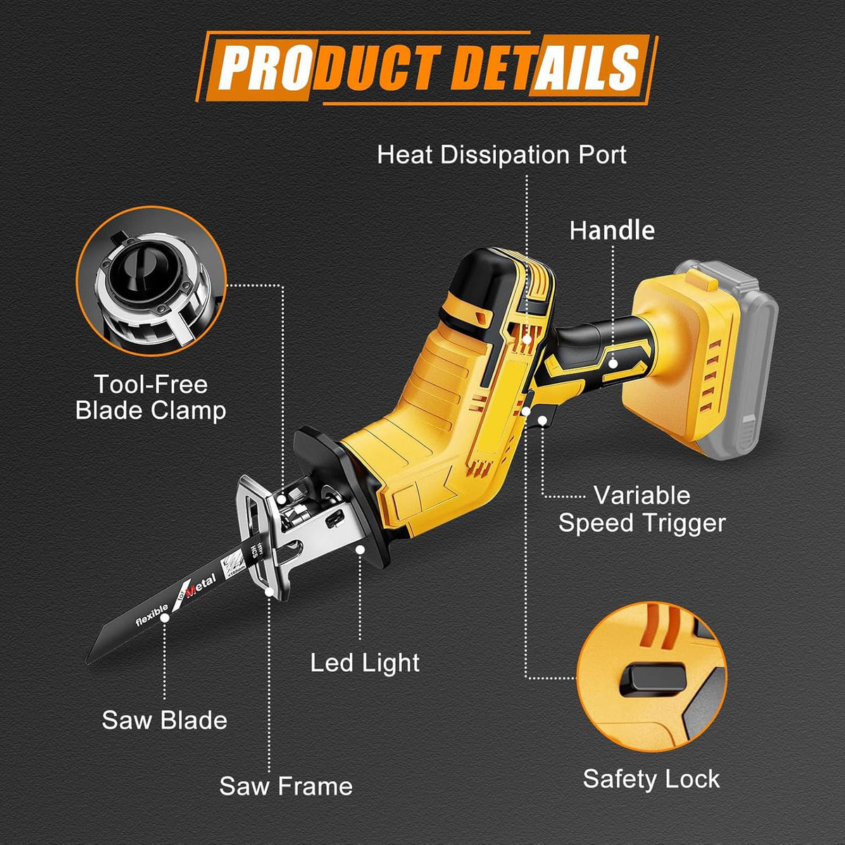 Cordless Reciprocating Saw with 4 Saw Blades G199