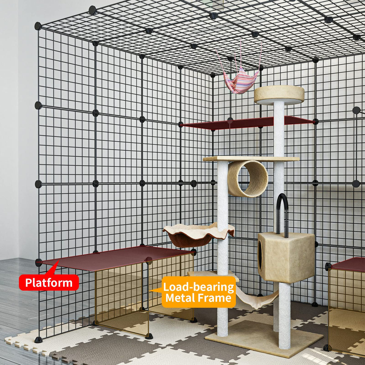 Large Cat Cage Indoor Enclosure Playpen Metal Wire Kennels Crate 55L x 55W x 55H Inchs M2090