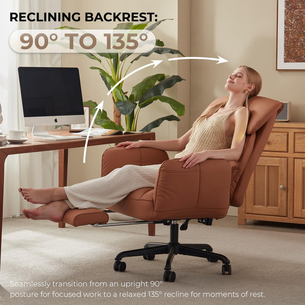 Brown Cross Legged Office Chair with Footrest and Metal Base E54111