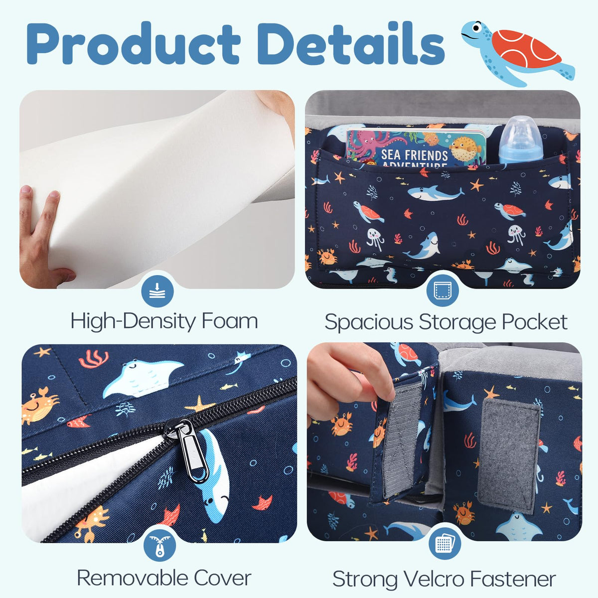 2-in-1 Foldable Toddler Travel Bed with Foam Safety Rails Z670590